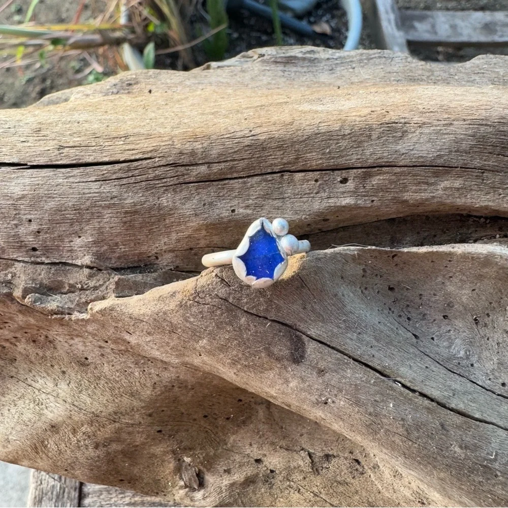 Cobalt blue sea glass natural tumbled sea glass sterling & fine silver - Picture 3 of 4
